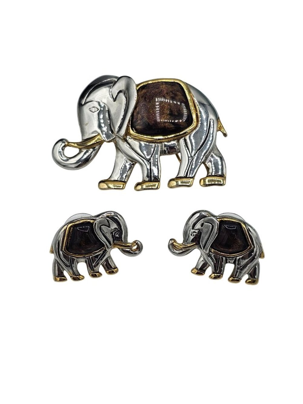 (50) Elephant Brooch Earring Set Gold SilverTone Jewelry Unique Animal Design Vi